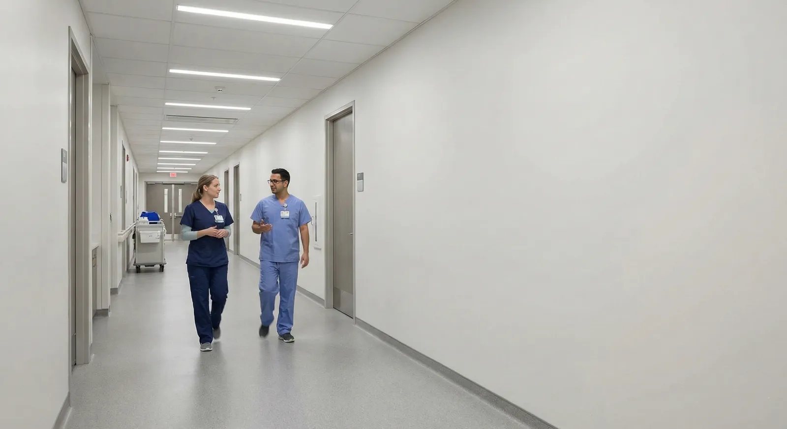 LED panel lighting in a healthcare corridor